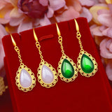 14K Drop Earring Green Agate Stone Gemstone Jewelry