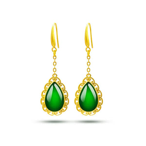 14K Drop Earring Green Agate Stone Gemstone Jewelry