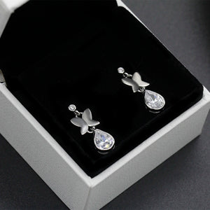 925 Silver Flying Butterflies Earrings with CZ Romantic Love Gift