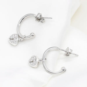 925 Silver Heart Key CZ Earrings Romantic Love Jewelry
