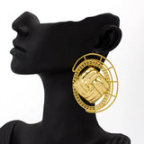 Geometric Clip Earrings Hollow Out Oval Statement Stud Earrings for Ladies