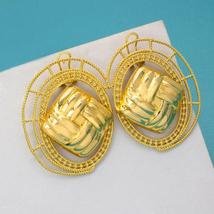Geometric Clip Earrings Hollow Out Oval Statement Stud Earrings for Ladies