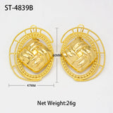 Geometric Clip Earrings Hollow Out Oval Statement Stud Earrings for Ladies