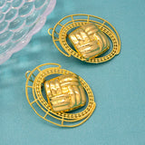 Geometric Clip Earrings Hollow Out Oval Statement Stud Earrings for Ladies