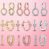 925 Silver Heart CZ Zircon Hoop Earrings