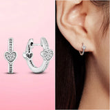 925 Silver Heart CZ Zircon Hoop Earrings for Women