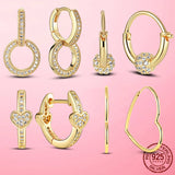 Heart CZ Zircon Silver Hoop Earrings Women's Jewelry