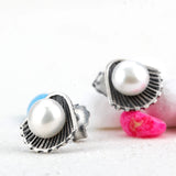 Shell Shape Mother of Pearl 925 Sterling Silver Stud Earrings