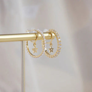 Pearl Pentagram Micro Inlaid Zircon Asymmetric Earring