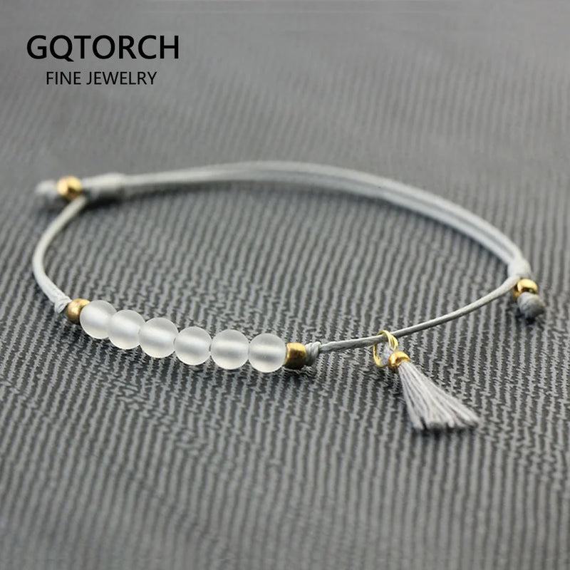 Women Bracelet Tassel Hand String Natural Stone Beads 4mm Adjustable