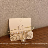 Vintage Camellia Pearl Brooch Set for Lady Clothing
