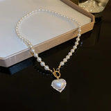 Heart Pendant Pearl Necklace for Women