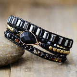 Women Leather Wrap Bracelet Labradorite Rhinestone Moonstone Beads 3 Strands