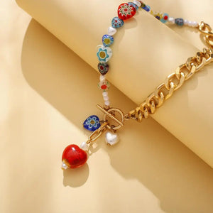 Bohemian Heart Pendant Pearl Clavicle Necklace