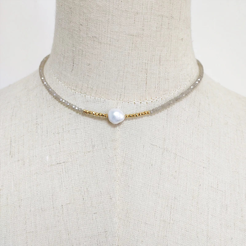 Freshwater Pearl Pendant Necklace Crystal Beads Choker Jewelry
