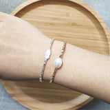 Silver-Color Beads Bracelet w/ Irregular Pearl Embellishment Jewelry