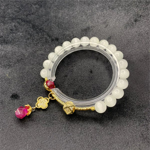 Opal Stone Bracelet with Cat Eyes Stone Pendant Chain