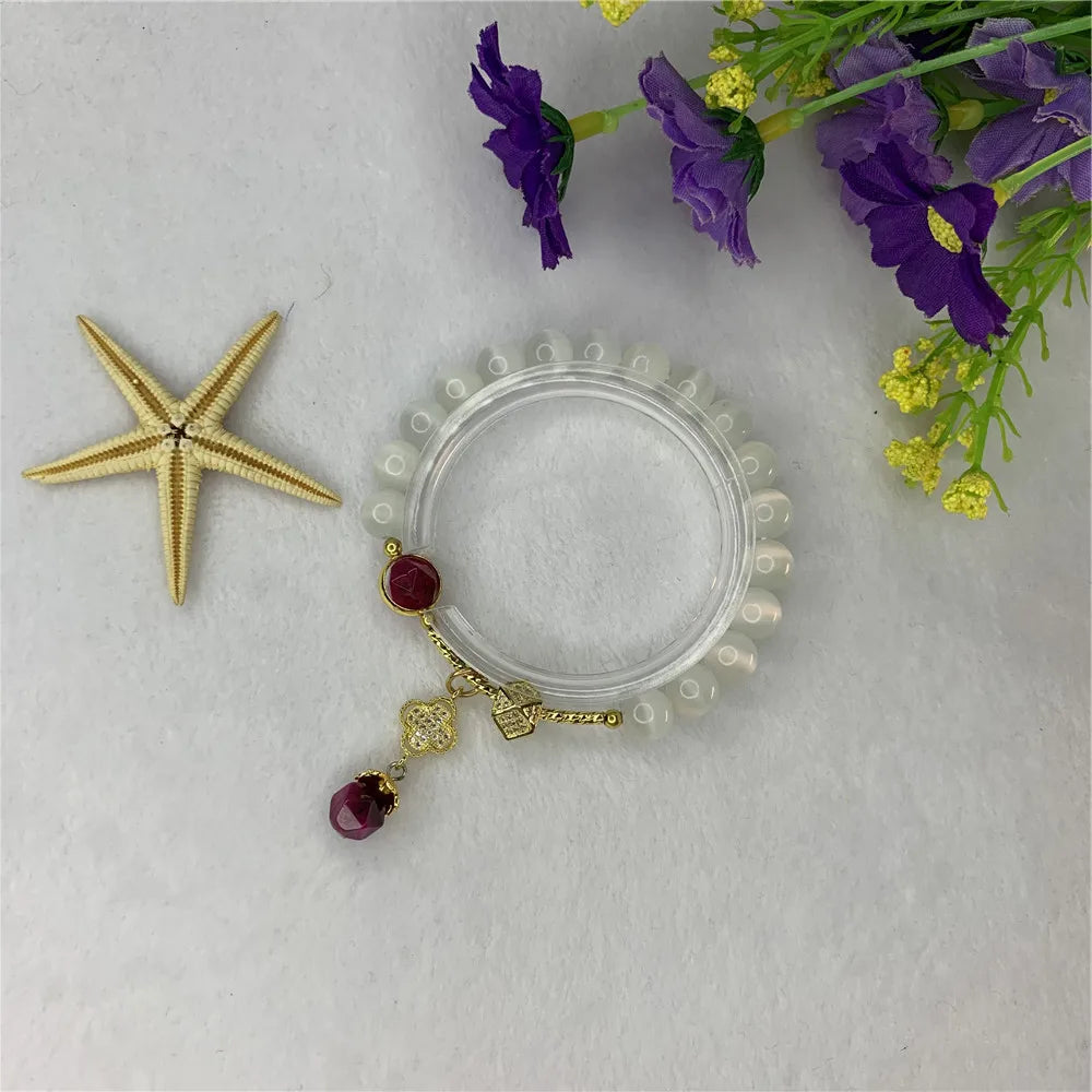 Opal Stone Bracelet with Cat Eyes Stone Pendant Chain