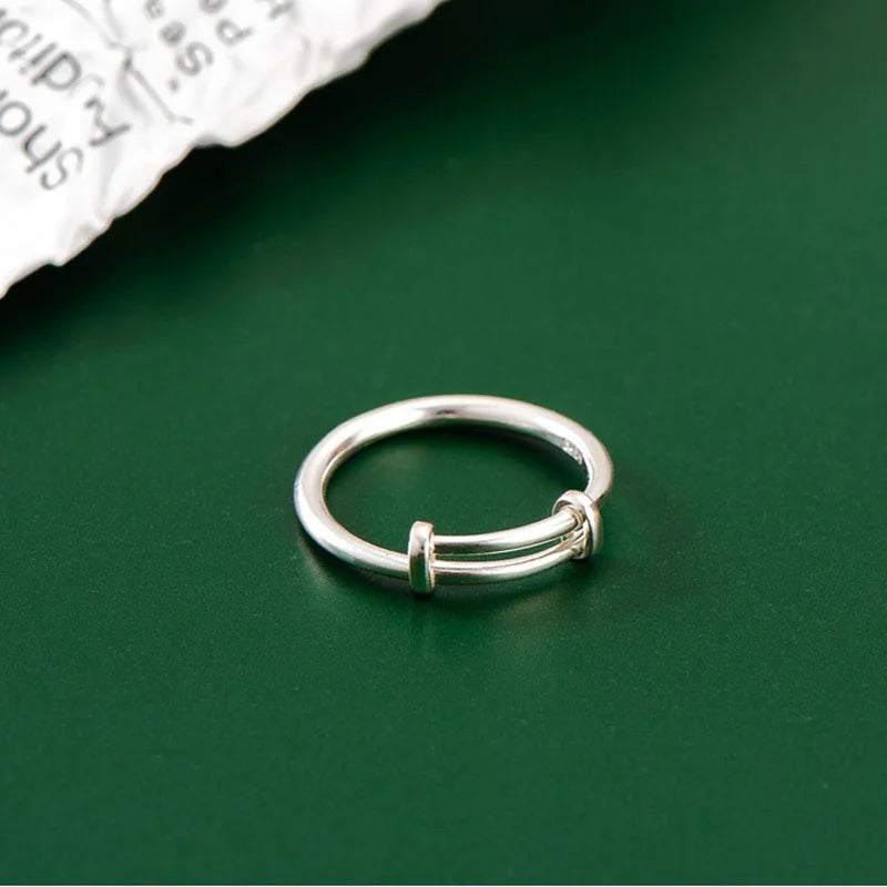 925 Silver Retractable Ring Smooth Tail Round Bar Silver Ring for Girlfriend
