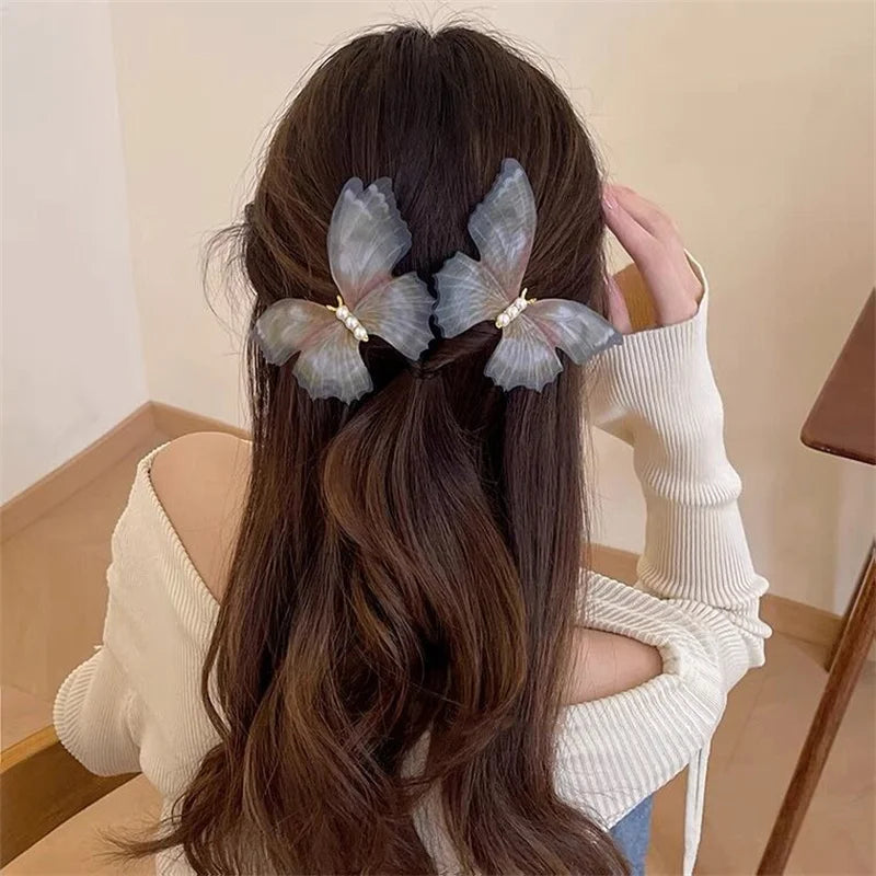 Mesh Pearl Butterfly Duckbill Clip French Hair Accessories
