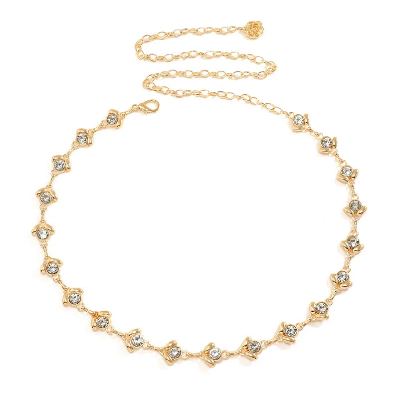 Women Silver Metal Chain Fringes Crystal Diamond Waist Chain