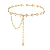 Women Silver Metal Chain Fringes Crystal Diamond Waist Chain