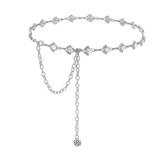 Women Silver Metal Chain Fringes Crystal Diamond Waist Chain