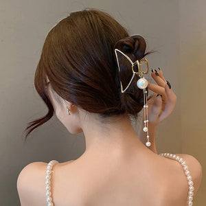 Big Pearl Tassel Hair Clip Wedding Party Hair Jewelry