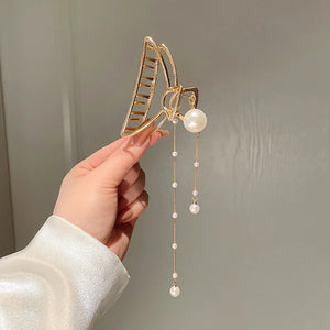 Big Pearl Tassel Hair Clip Wedding Party Hair Jewelry