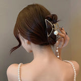 Big Pearl Tassel Hair Clip Wedding Party Hair Jewelry