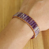 Bohemia Leather Wrap Bracelet with Purple Crystal Beads