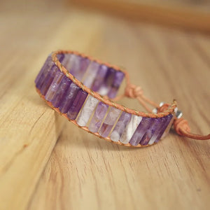 Bohemia Leather Wrap Bracelet with Purple Crystal Beads