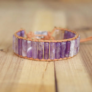 Bohemia Leather Wrap Bracelet with Purple Crystal Beads