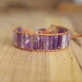 Bohemia Leather Wrap Bracelet with Purple Crystal Beads