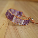 Bohemia Leather Wrap Bracelet with Purple Crystal Beads