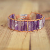 Bohemia Leather Wrap Bracelet with Purple Crystal Beads