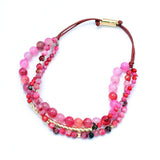 Pink Beads Bangle Bracelet Love Gift for Girls Ladies Boho Style