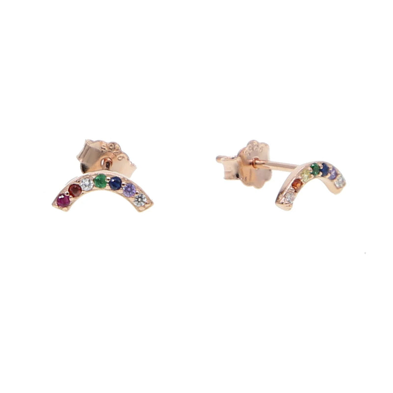 Rainbow CZ Crystal Stud Earrings 925 Sterling Silver