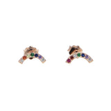 Rainbow CZ Crystal Stud Earrings 925 Sterling Silver