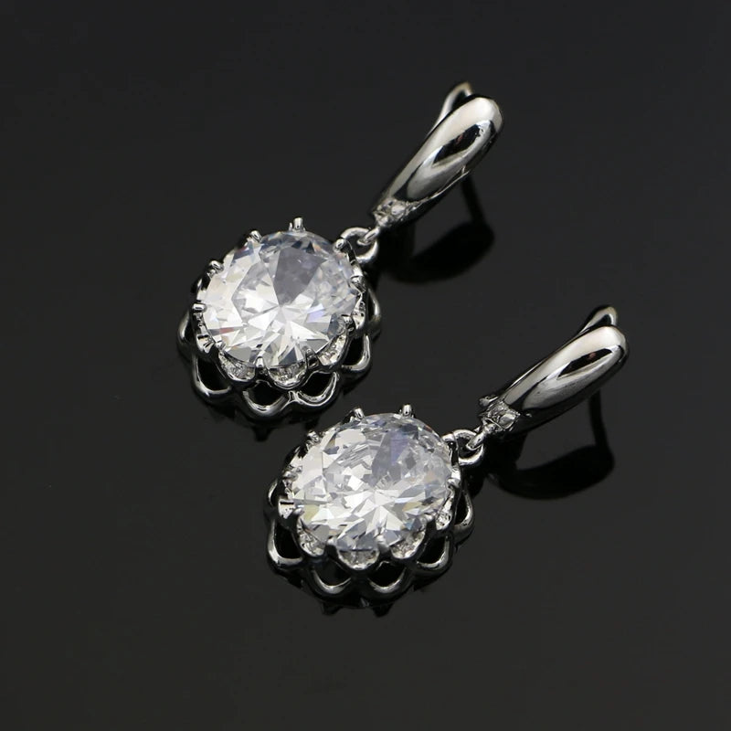 Women CZ Stone Mosaic Earrings Silver 925 Dangle Earrings for Wedding
