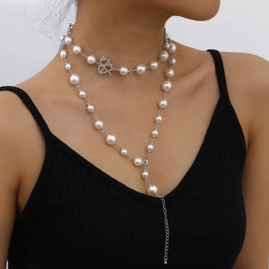 Heart Faux Pearl Multi-layers Necklace Wedding Jewelry Gift