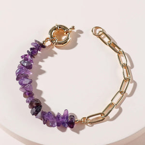 Half Metal Chain Half Purple Stone Bracelet