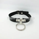 Hot Dark Rivet Leather Choker Necklace Cross Goth Collar