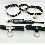Hot Dark Rivet Leather Choker Necklace Cross Goth Collar