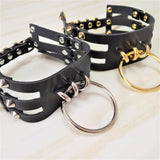 Harajuku Punk Choker Necklace Three Row Goth Big O-Round Rivet Collar