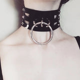 Harajuku Punk Choker Necklace Three Row Goth Big O-Round Rivet Collar