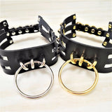 Harajuku Punk Choker Necklace Three Row Goth Big O-Round Rivet Collar