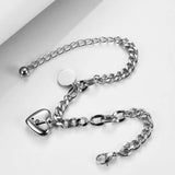 Women's Stainless Steel Initial Bracelet with Heart & Round Charm A-Z Letters