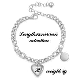 Women's Stainless Steel Initial Bracelet with Heart & Round Charm A-Z Letters