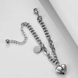 Women's Stainless Steel Initial Bracelet with Heart & Round Charm A-Z Letters